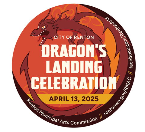 Picture of the Dragon's Landing Celebration Sticker type logo with dragon and April 13, 2025 date of celebration