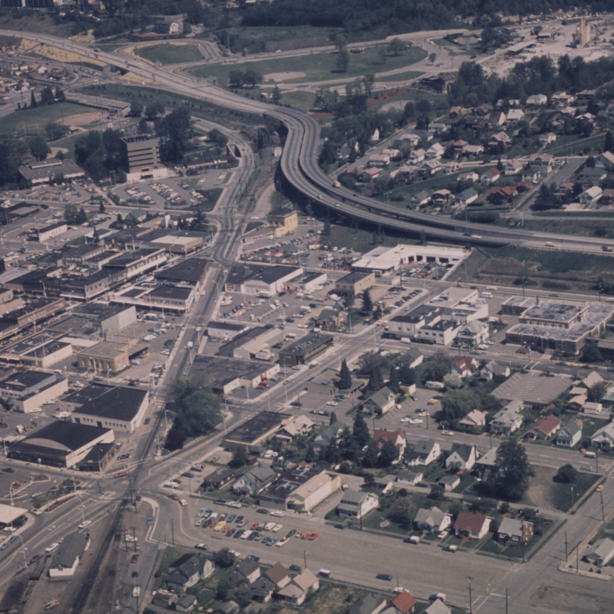 Aerial view of Renton core, 1975