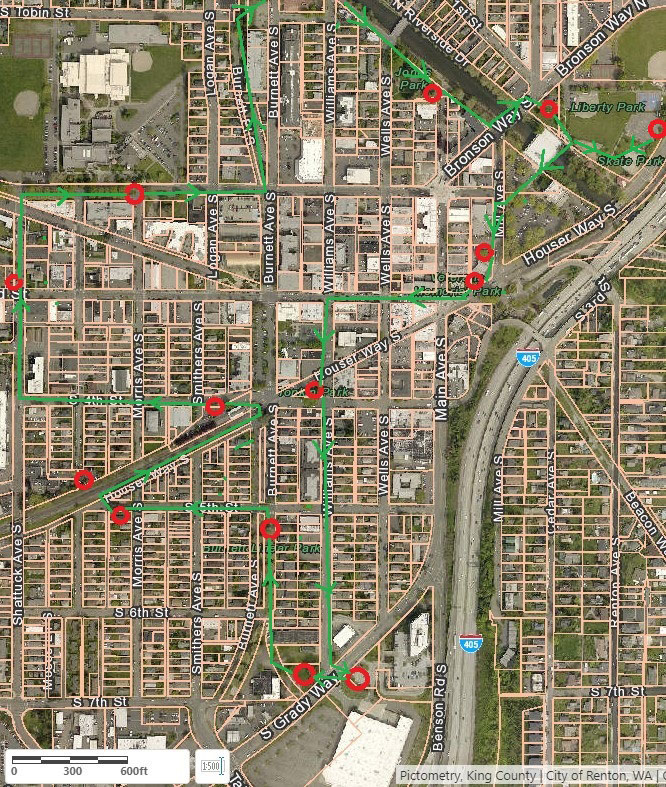 A map of Renton's historic tree tour.