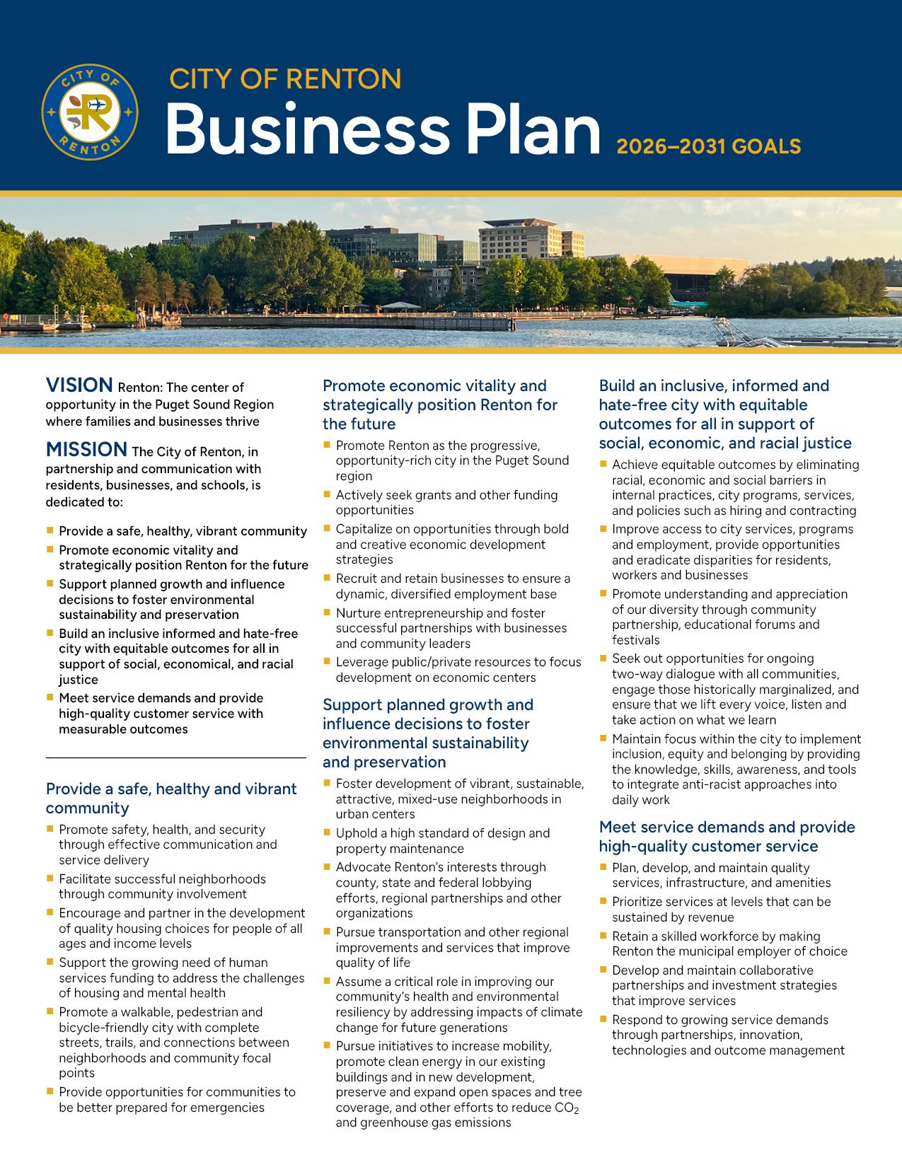City of Renton Business Plan for 2026-2031